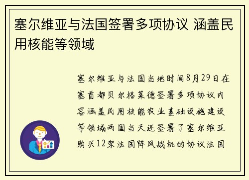 塞尔维亚与法国签署多项协议 涵盖民用核能等领域