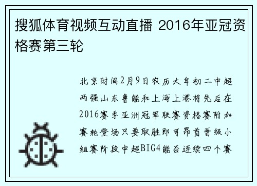 搜狐体育视频互动直播 2016年亚冠资格赛第三轮