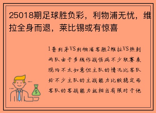 25018期足球胜负彩，利物浦无忧，维拉全身而退，莱比锡或有惊喜